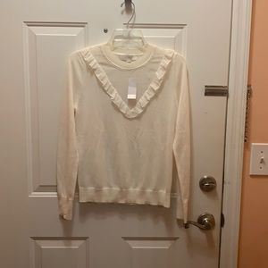 NWT Loft cream sheer ruffled yoke sweater Small